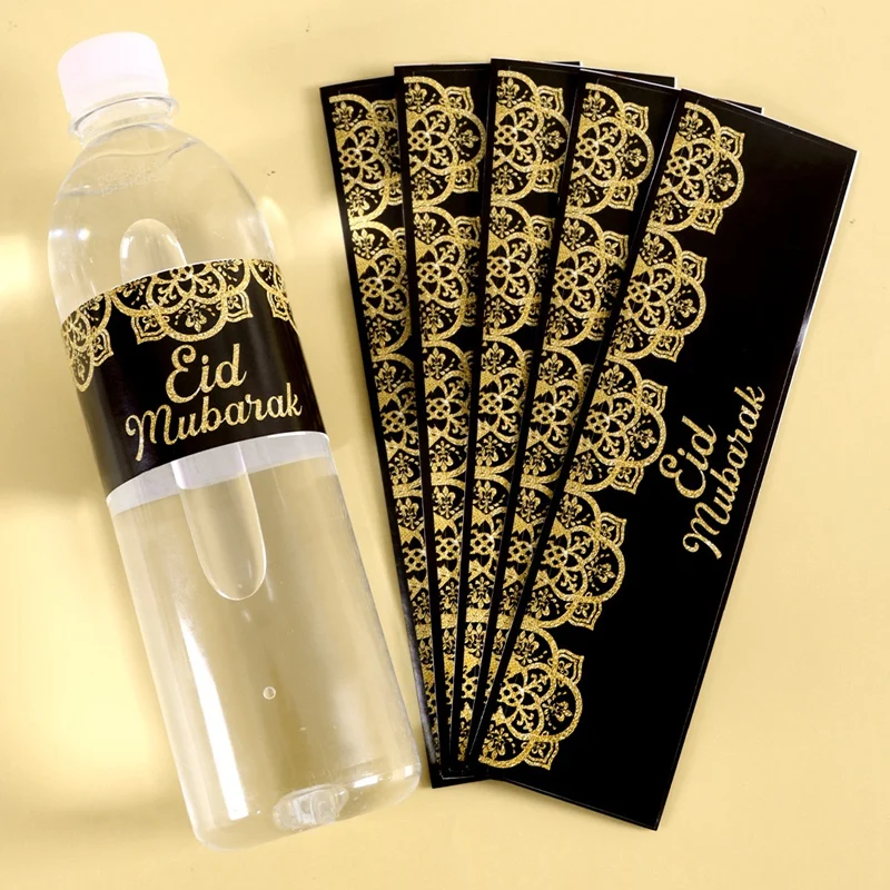 10pcs Eid Mubarak Bottle Wrapper Paper Sticker Ramadan Kareem Festival Party Decor Water Bottle Label Muslim Islamic Eid Al-fitr view 4
