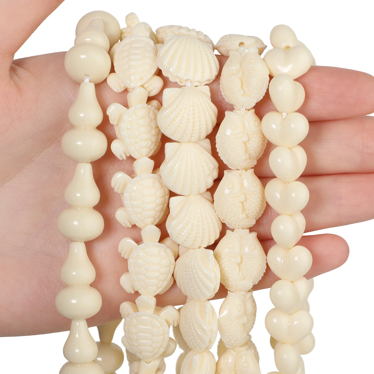 10 Types Off White Natural Freshwater Shell Beads Heart Gourd Fish Shape Beads for Jewelry Making DIY Charms Bracelets Accessory