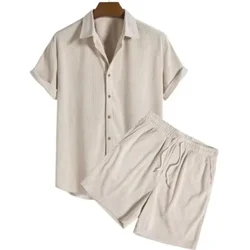 Mens Suits Casual Loose Multi-color Beach Outfit Corduroy Short Sleeve Suit Two-piece Set for Men