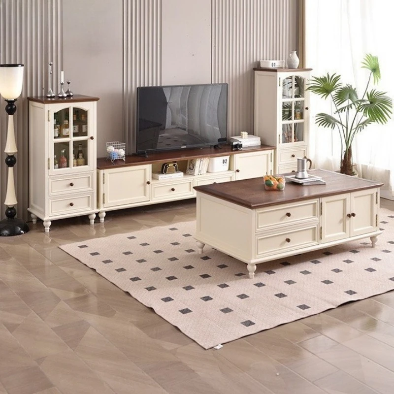 

American solid wood TV cabinet coffee table combination high-end retro TV cabinet home living room combination storage