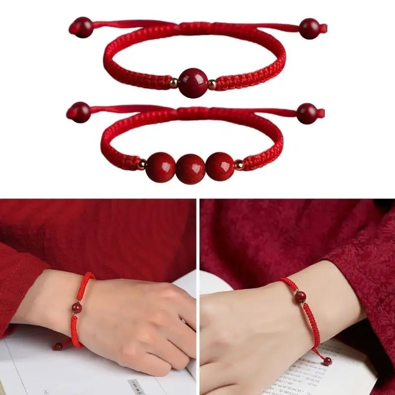  Red Rope Couple Bangle High Content Cinnabars Women's Single Bead Bracelet/Triple Beads Wrist Chain Three Lives Together