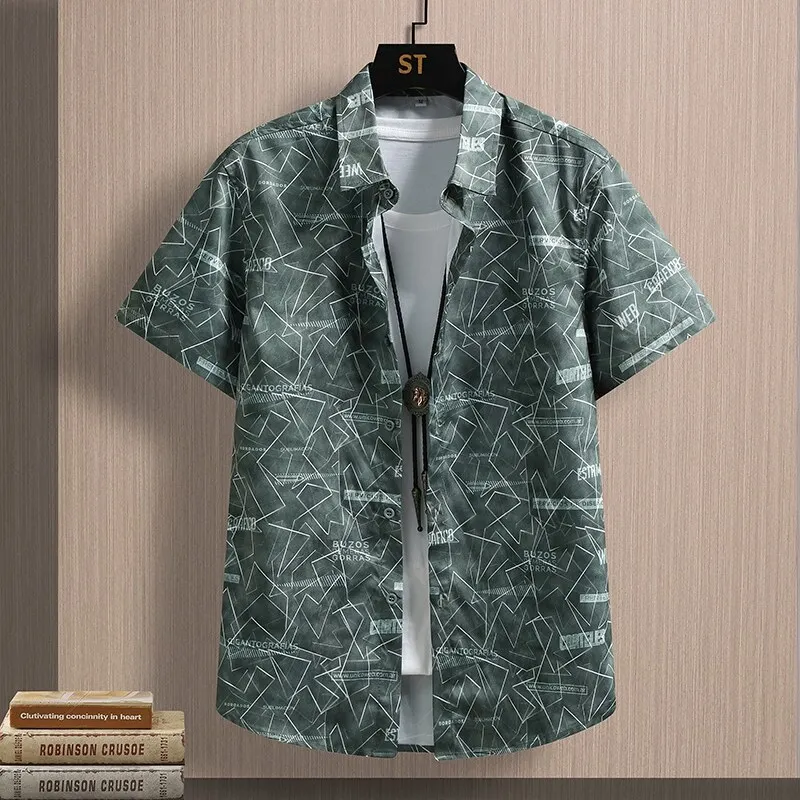 2025 Spring/Summer New Men's High Quality Fashion Casual Geometric Shape Ice Silk Quick Drying Non Ironing Short Sleeve Shirt