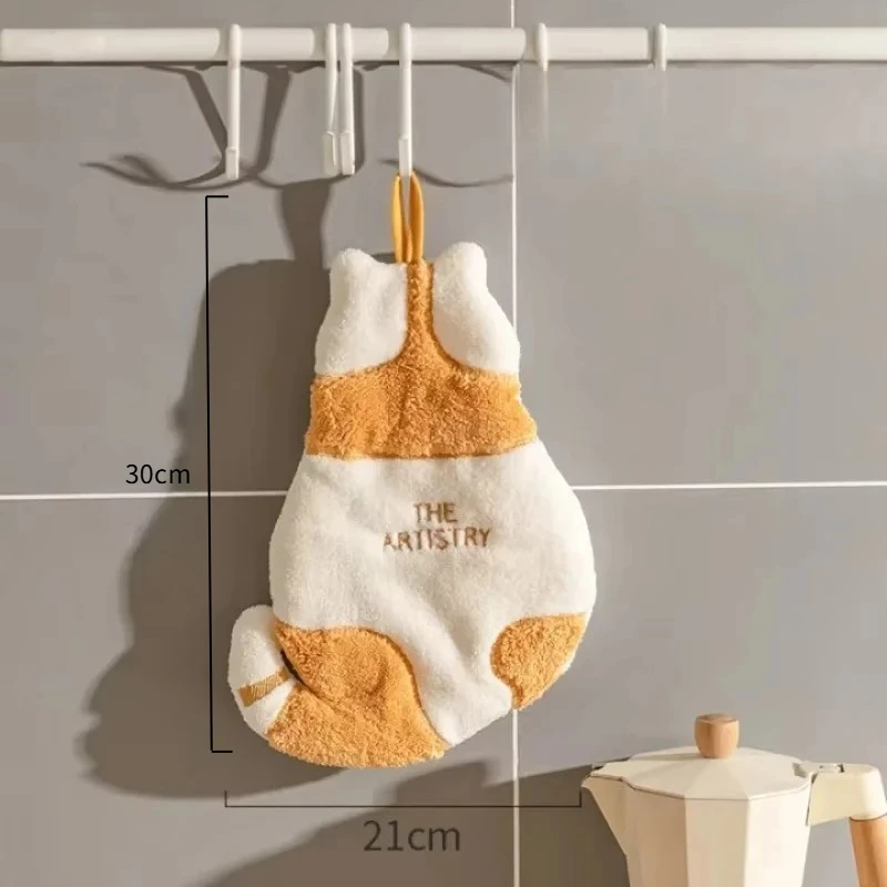 Cute Cartoon Cat Hanging Hand Towel Soft Absorbent Wipe Cloth Portable Kitchen Bathroom Towel For Children Household Cleaning