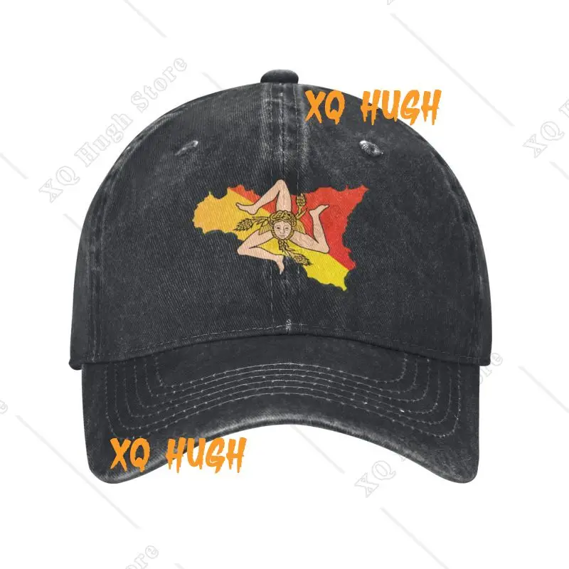 Custom Sicily Sicilia Flag Map Baseball Cap for Women Cotton Breathable Italian Sicilian Pride Dad Hat Performance Snapback Caps