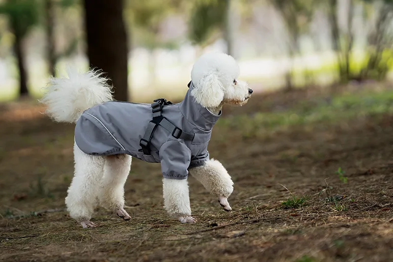 Waterproof Dog Rain Jacket with Harness Safety Reflective Dog Raincoat for Small Dogs Pet Outdoor Jackets for Jungle Camping