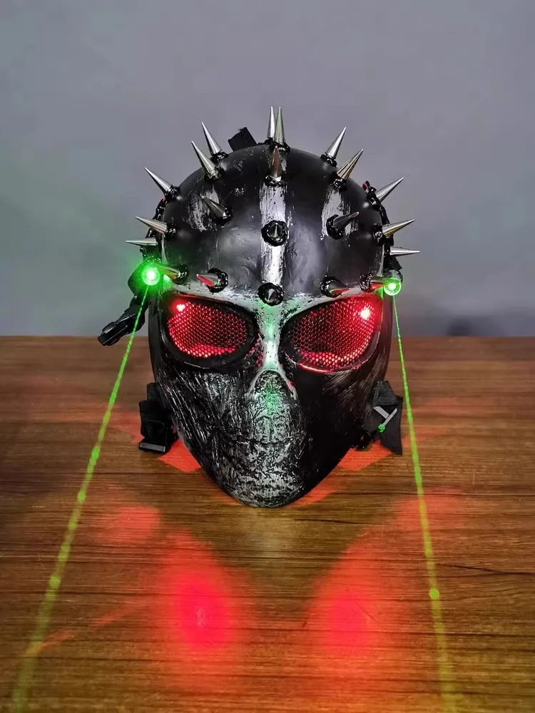 LED الليزر الخيال متوهجة قناع هالوين الجمجمة قناع شريط زر مسمار تأثيري جو الوجه الدعائم ملهى ليلي المرحلة خوذة