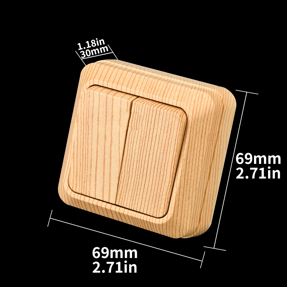 WESA-مفتاح تثبيت على الحائط الخشبي ، كلاسيكي ، مقاوم للهب ، لوح بلاستيكي ، عصابتان ، طريقة واحدة ، تقليد ، لون خشبي ، 16 أ ، تيار متردد #6