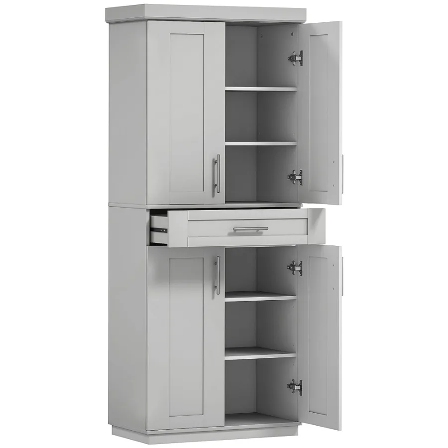 

HOMCOM Modern Freestanding Kitchen Pantry Cabinet Cupboard with Doors and Drawer Adjustable Shelving Gray