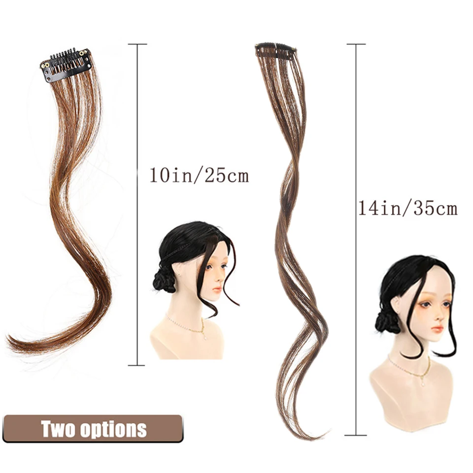 2 piezas de flequillo sintético con ondas, extensión de cabello con pinza, flequillo largo y ondulado rubio, invisible 2
