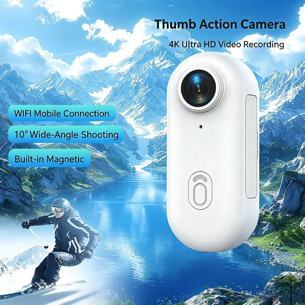 4K Thumb Action Camera, HD Sports Camera, Digital Image Stabilization, Automatic Exposure, 800mAh Battery, Rechargeable Lithium