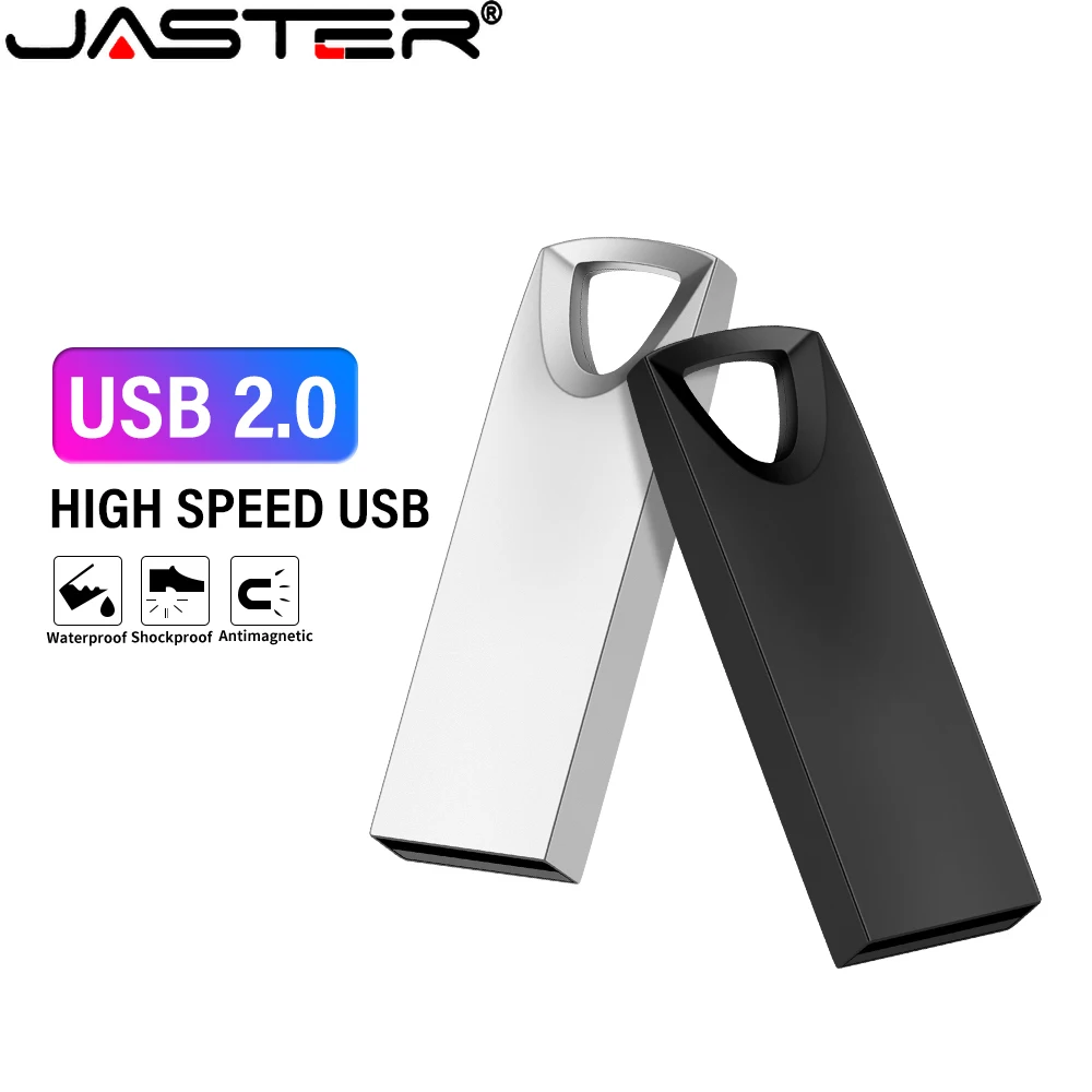 

JASTER Silver Metal Pendrive 128GB Free Custom Logo Usb Memory 64GB Real Capacity USB Flash Drive 32GB Free Key Chain U Disk 16G