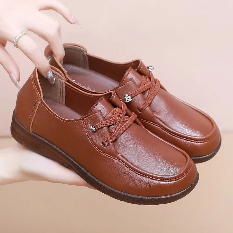 Womens Concise Moccasins Woman Autumn Lazy Oxford Shoes Ladies Loafer Slip On Bead Driving Flats Leather Ballet Flats
