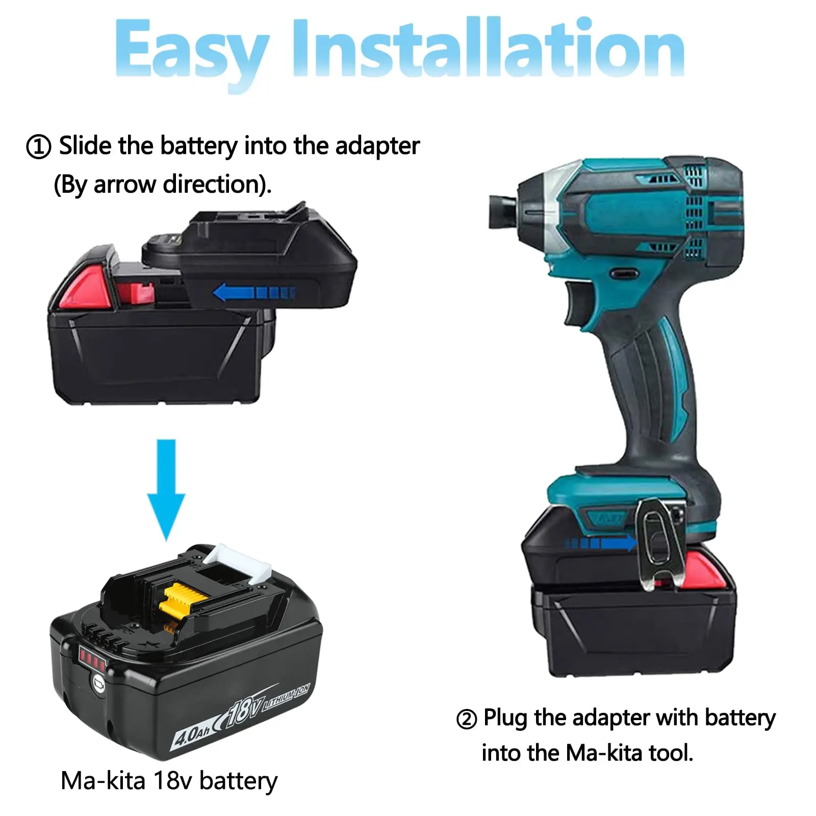 Adapter for DeWalt and Milwaukee 18V Li-ion Batteries to Makita Cordless Power Tools, with USB Charging Port DM18M
