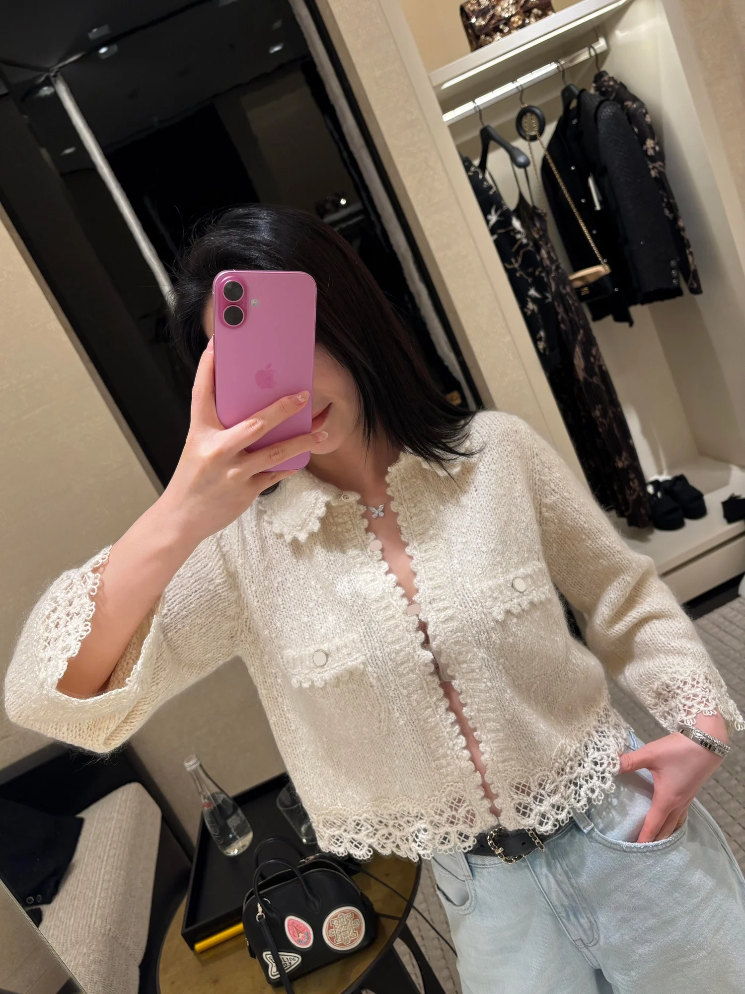 

White Knitted Open Cardigan Women's Fashion Korean Style Rejuvenating Beautiful Top French Style Soft Polyester Fiber Long Sl...