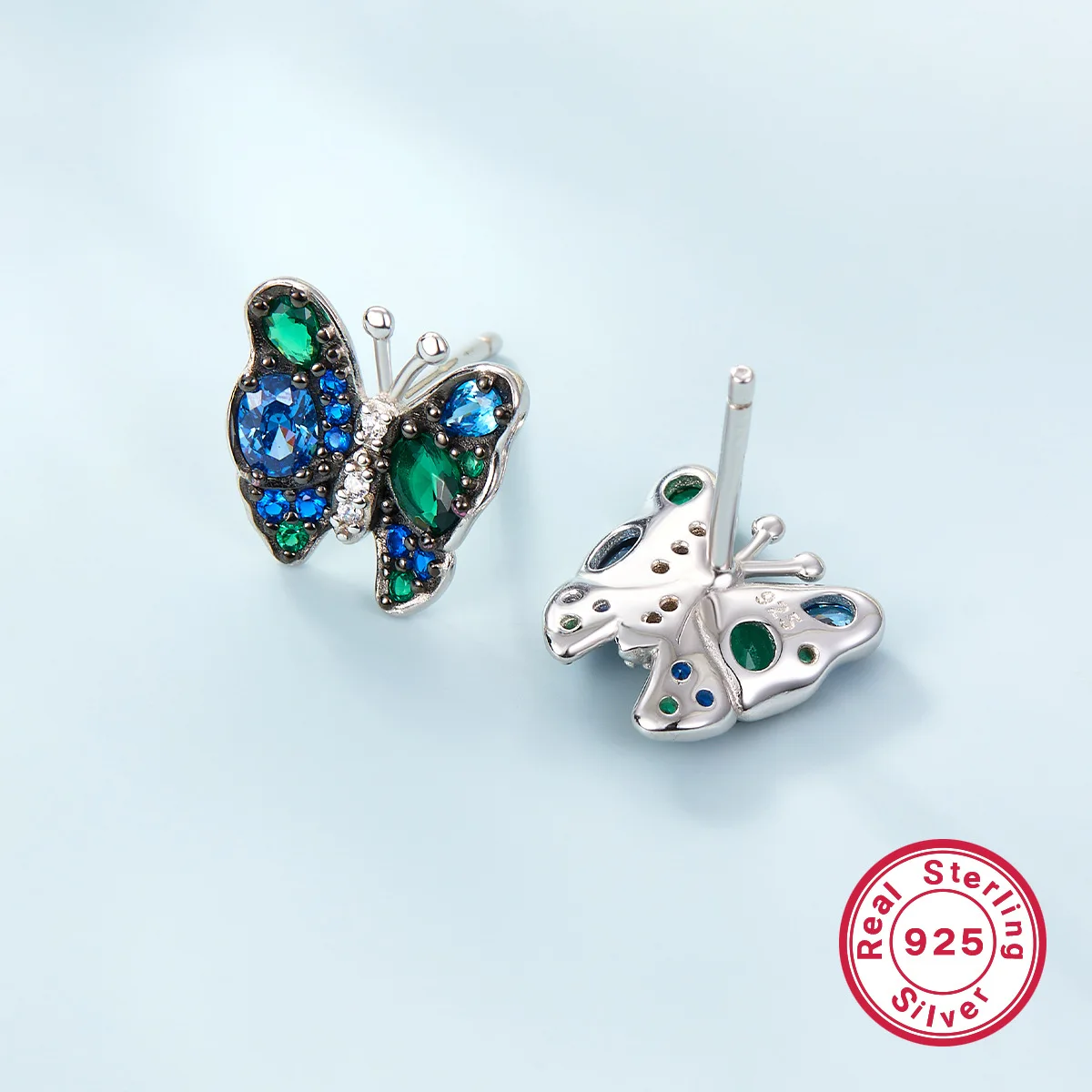 Genuine 925 Sterling Silver Crystal Jewelry New Princess Cute Butterfly Stud Earrings For Women Fashion XY0598