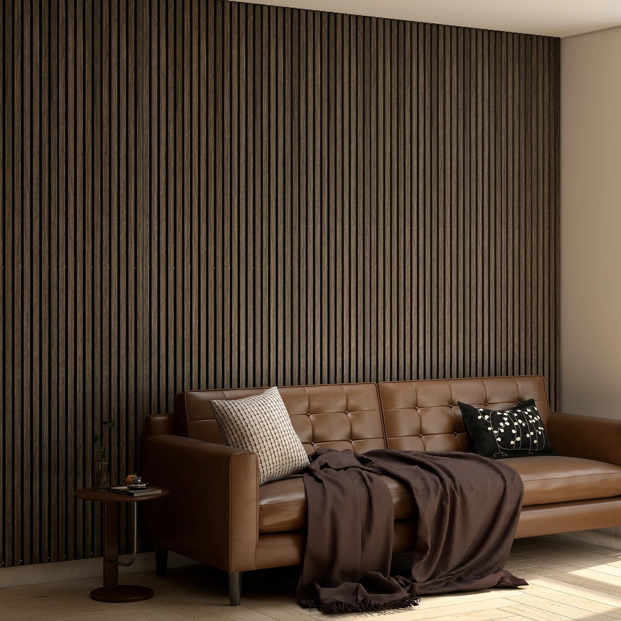 Pacote com 4 Painéis Acústicos 3D, Painéis de Madeira Isolantes de Som de 95" x 8" para Parede, Painéis de Madeira para Teto Interior, Escritório, Home Theater, Estúdio, Nogueira
