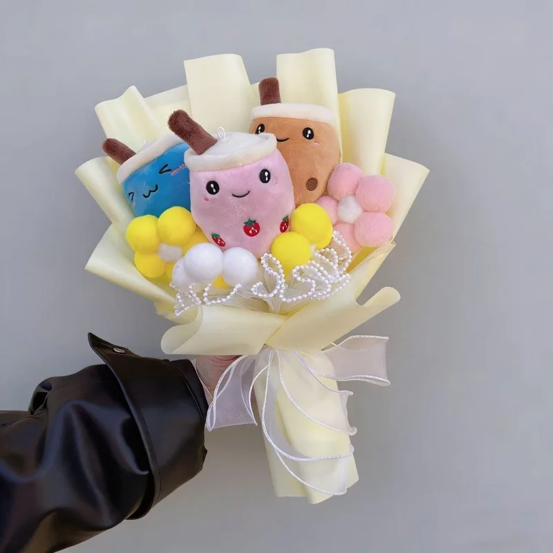 Peluche de Bubble Tea Realista, Ramos de Flores, Muñeco Suave de Té con Leche, Boba, Regalos de Navidad, Graduación y Cumpleaños