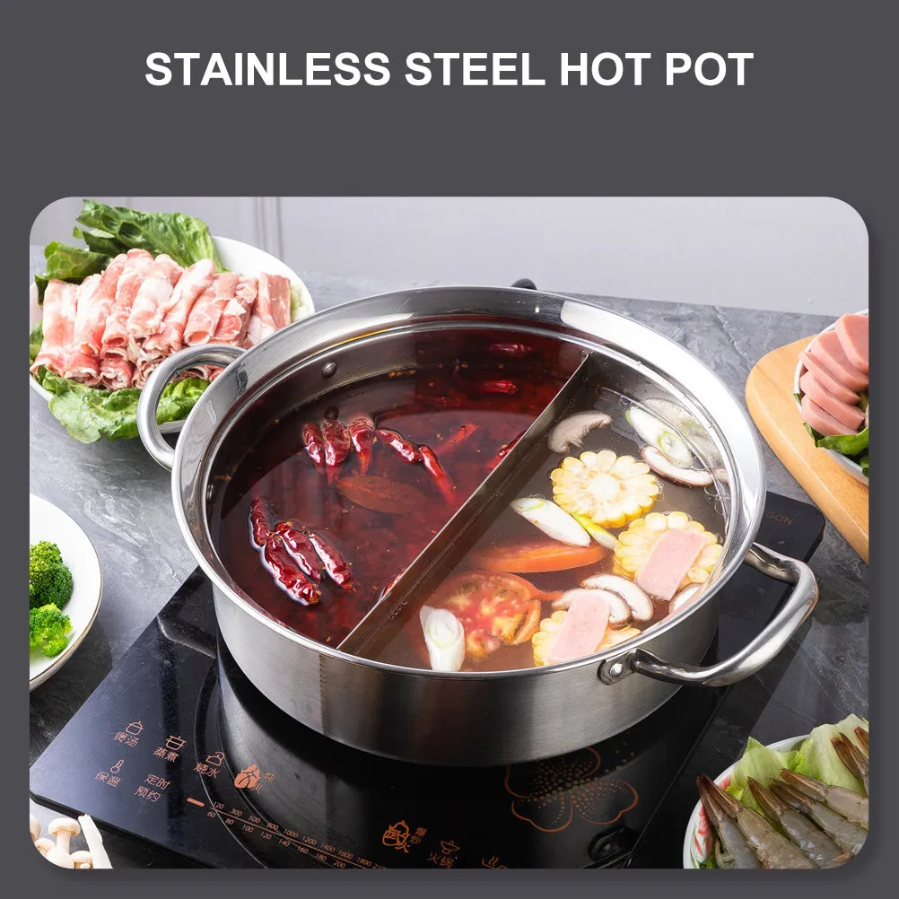 1Pcs Stainless Steel Hot Pot Basin Dual Flavor Divider Vacuum Handle Induction Cooker Gas Stove Electric Ceramic Two Compartment
