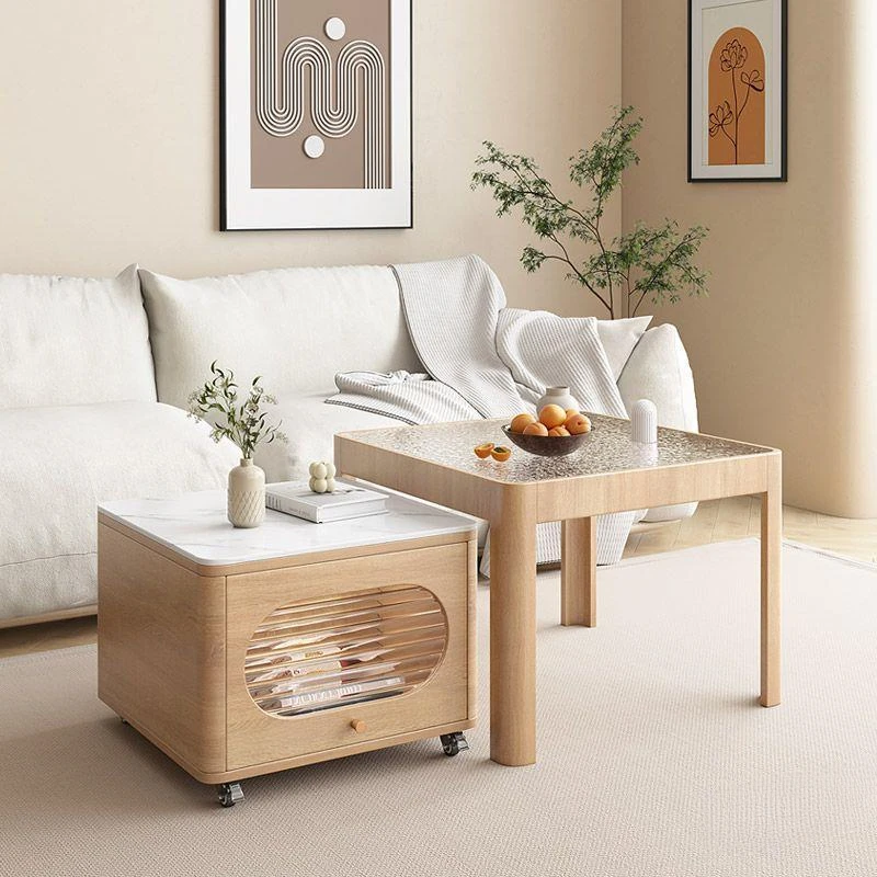 

Cream style square rock panel coffee table, small living room, household side table, light luxury, modern and simple coffee