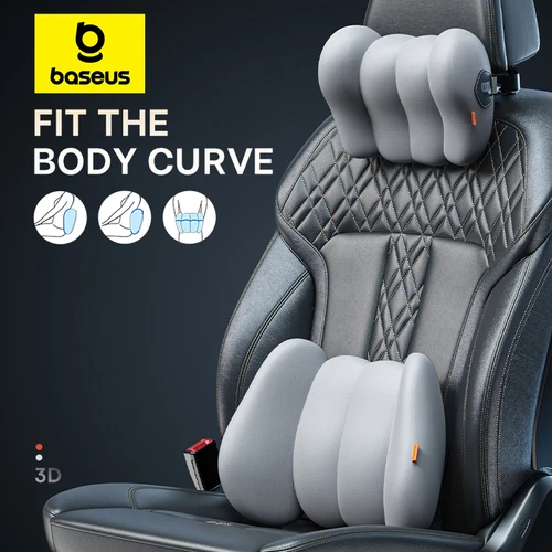 Baseus-almohada para el cuello del coche, reposacabezas para la cintura, asiento de espuma viscoelástica 3D, soporte para viaje, cojín Lumbar para la espalda del coche, dispositivo transpirable