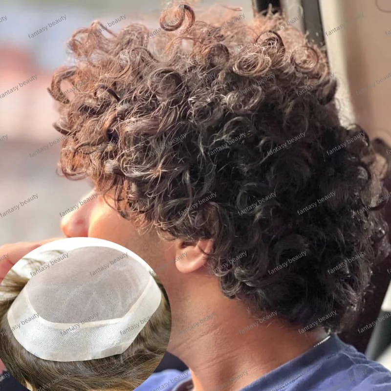

8mm 10mm 15mm 20mm afro Curly fine mono Men’ Wig 110%-130% density 100%Europe Human Hair #1#1b#2#3#4 black gray brown men toupe