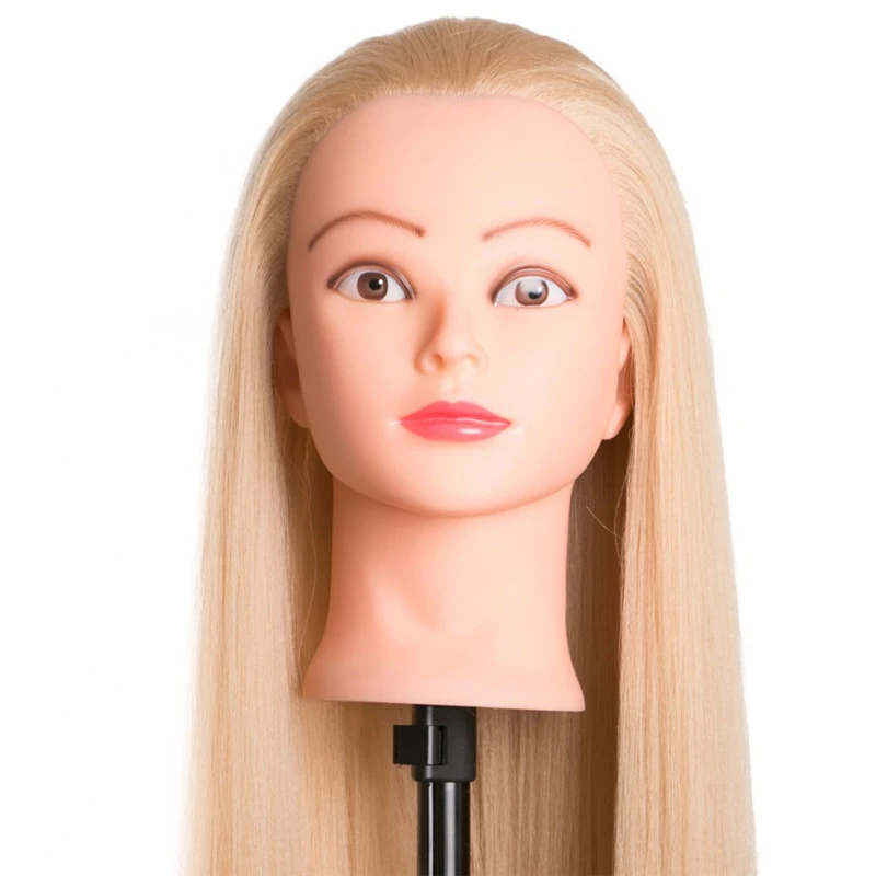 Modelo de cabello trenzado modelo de cabeza de salón de belleza cabeza de entrenamiento de cabello de fibra de alta temperatura muñeca de práctica de estudiante en la escuela modelo de muñeca