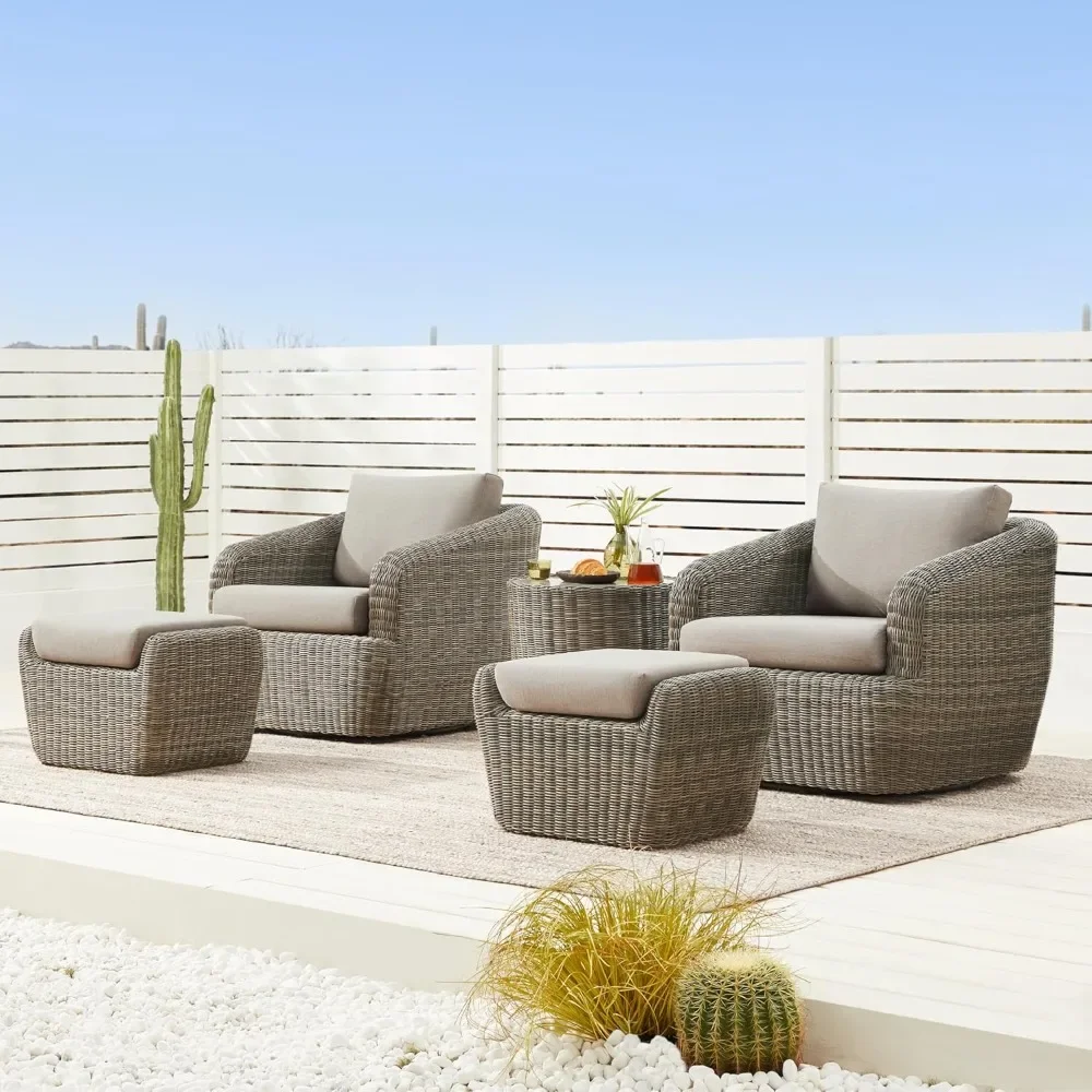 

5 Pieces Patio Wicker Furniture Set, Outdoor Rattan Bistro Set with Removable Thickened Cushions
