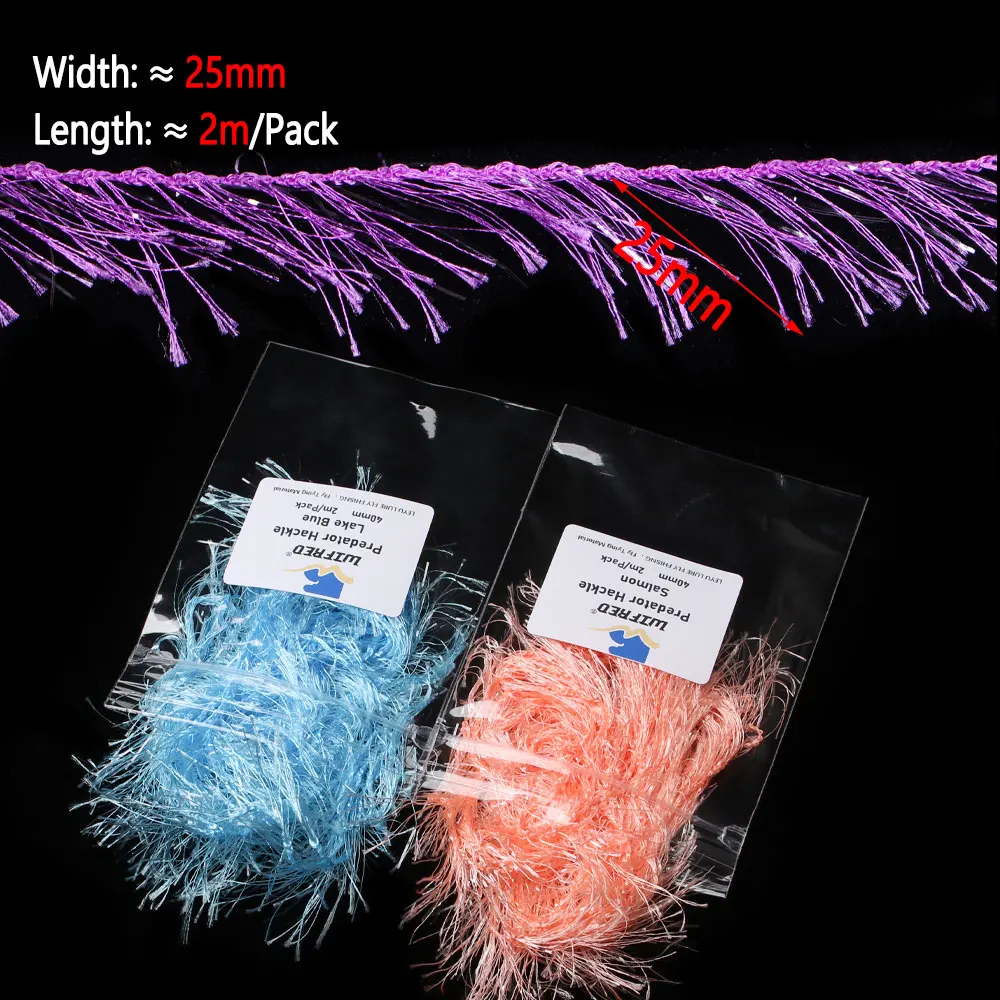 Bimoo 2M/Pack 25mm Breites Synthetisches Predator-Hackle Fliegenbindematerial Mix mit Flash-Tinsel für Forellen-, Hecht-, Muskie- und Meeresfischereiköder – Detail 4