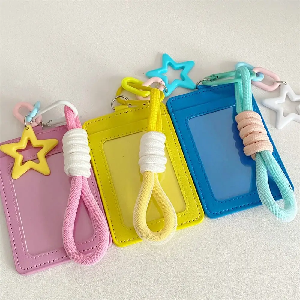 Waterproof INS Idol Photo Sleeve PU Leather 3 Inch Photo Card Holder Bus Card Storage Bag Woven Rope Keychain Star Pendent
