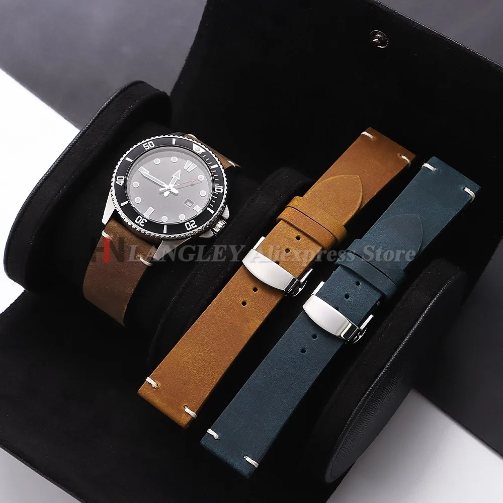 Vintage Cowhide Watch Strap 18mm 20mm 21mm 22mm 24mm for Samsung Watch 7/6/5 Butterfly Buckle Brown Bracelet for Omega for Seiko image 2