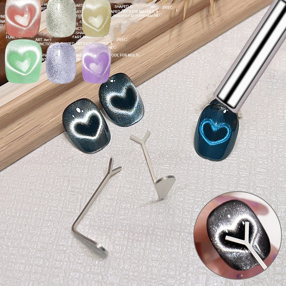 2Pcs Love Cat's Eye Nail Magnet Build Nails Heart-Shaped Effect Y-shape Iron Wire Magnet DIY Manicure Salon Multifunctional Tool image 4