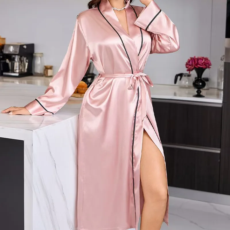 

Сексуальная длинная ночная рубашка из ледяного шелка с завязками, домашняя одежда, простая летняя домашняя одежда для молодых женщин