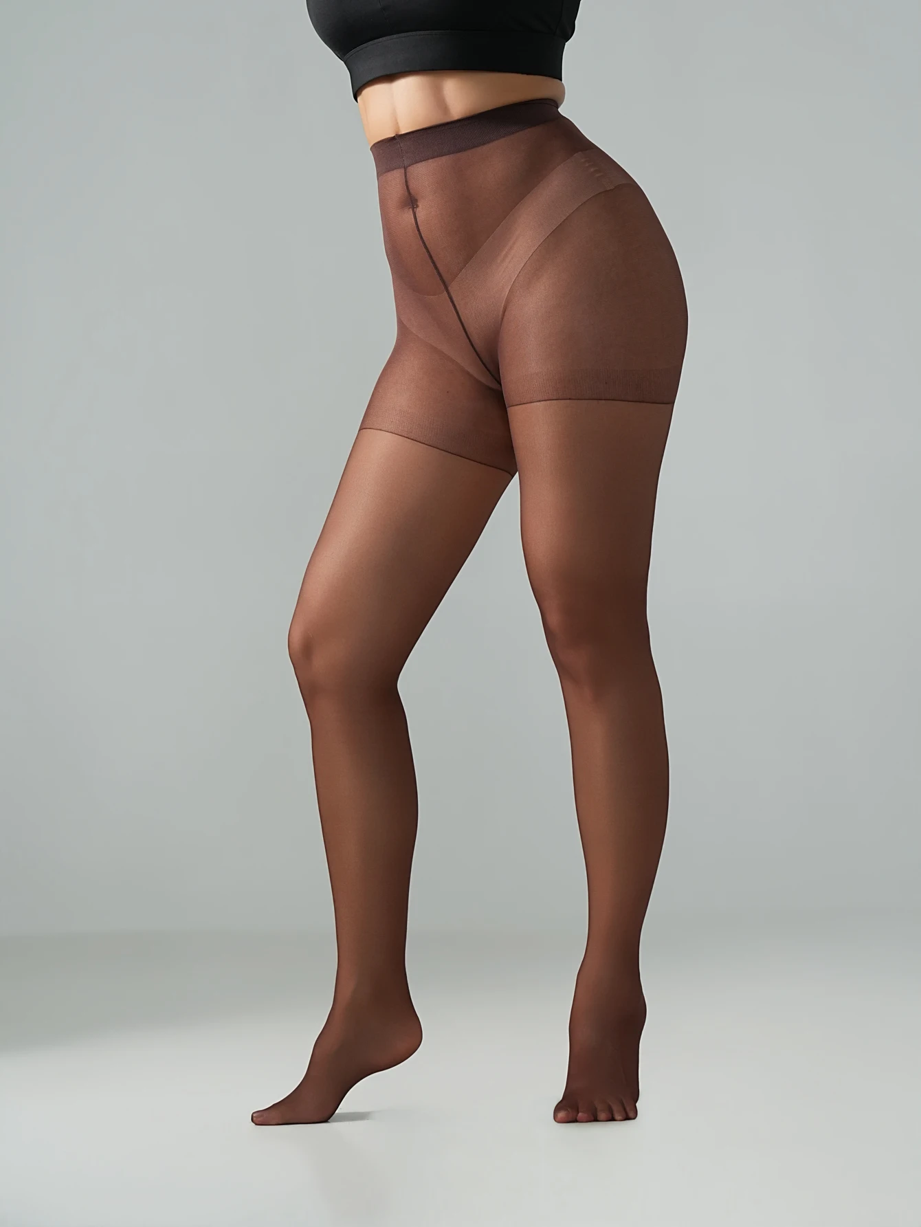 2 Pairs Women Chocolate Brown Sheer Tights High Waist Shaping Pantyhose Elastic Nylon Slimming Stockings For Daily Wear
