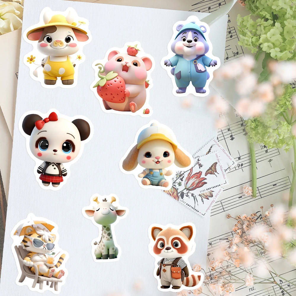 10/30/60pcs 3D Animal Stickers Kawaii Cartoon Critter Anime Cute Pet Tiger Panda Rabbit DIY Sketch Gift Phone Laptop Waterproof