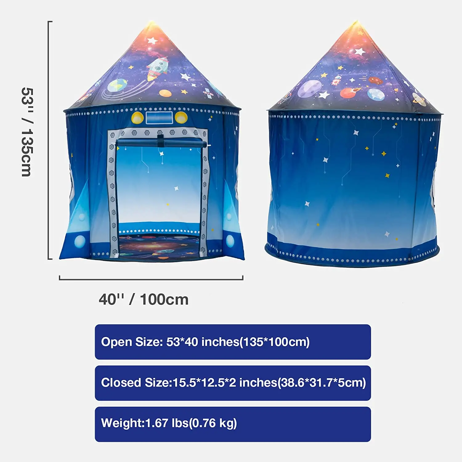 Rocket Ship Kids Tent Pop Up Play Toy Tent for Children  Large Space Indoor Pretend Playhouse  Outdoor Play Tent for Boys & Girl