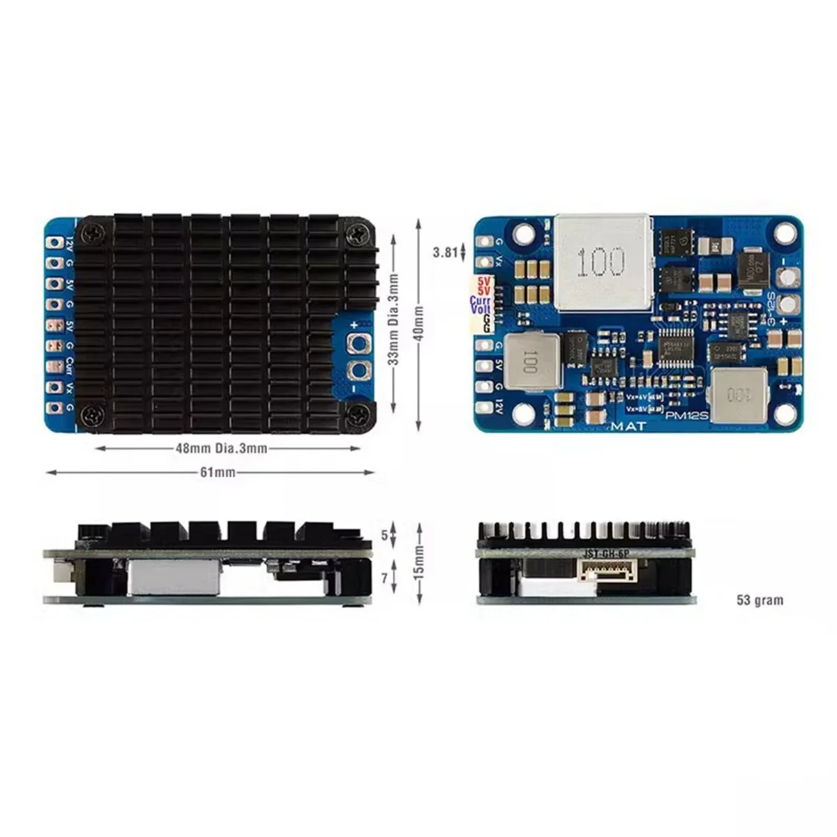 2025 + PM12S-3 وحدة الطاقة 3-12S LIPO 9-55V VX BEC مع المشتت الحراري لسباق RC متعدد الدوار FPV طويل المدى