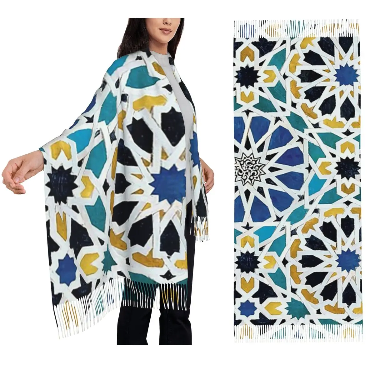 

Шарф из плитки Alhambra, шарфы с кисточками для женщин, мягкие теплые шали и накидки, длинная осенне-зимняя шаль