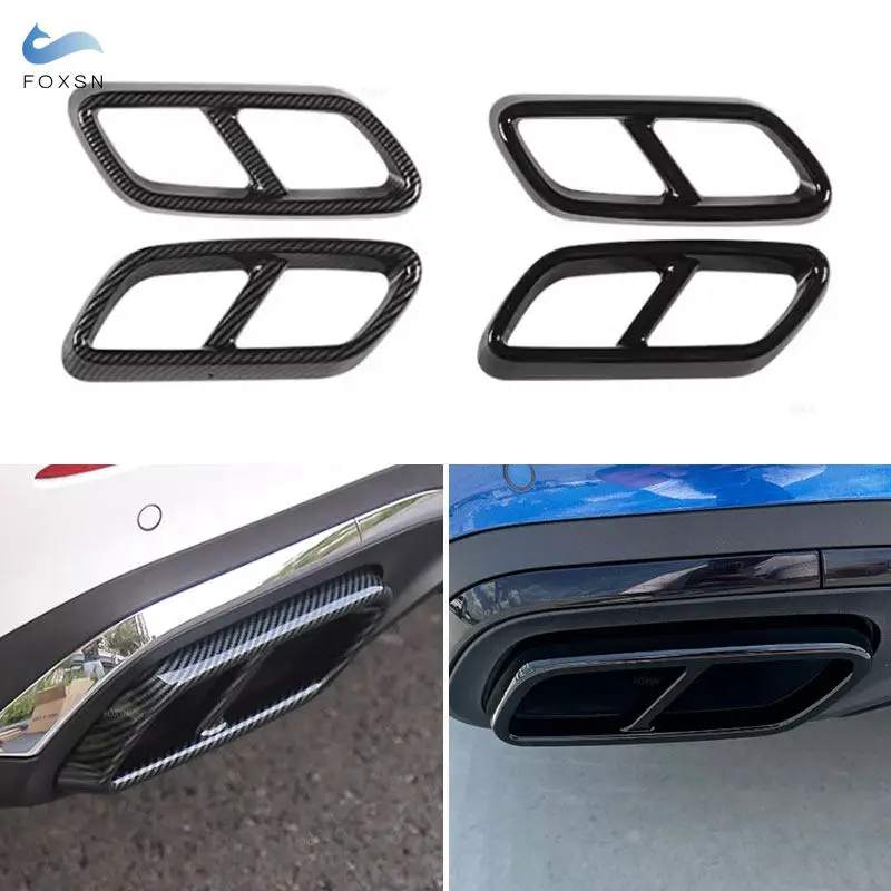 

ABS Piano Black / Carbon Fiber Texture Car Rear Exhaust Muffler Tail Pipe Cover Trim For Mercedes Benz C Class W206 2021+