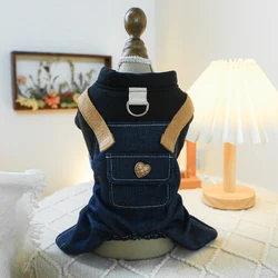 1PC Pet Clothing Spring Autumn Denim Four Legged Shoulder Straps With Traction Buckles Suitable For Small and Medium-sized Dogs