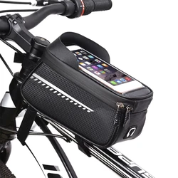 Waterproof Bicycle Phone Mount Bags Front Frame Top Tube Bag w Touchscreen Phone Holder Cycling Bike Tool Storage Bag