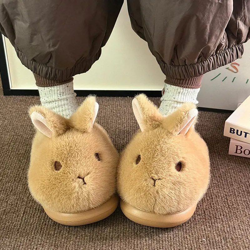 Cute Rabbit Shape Winter Home Women Slippers Indoor Warm Fleece Student Cotton Shoes Bedroom Parent Child Slippers
