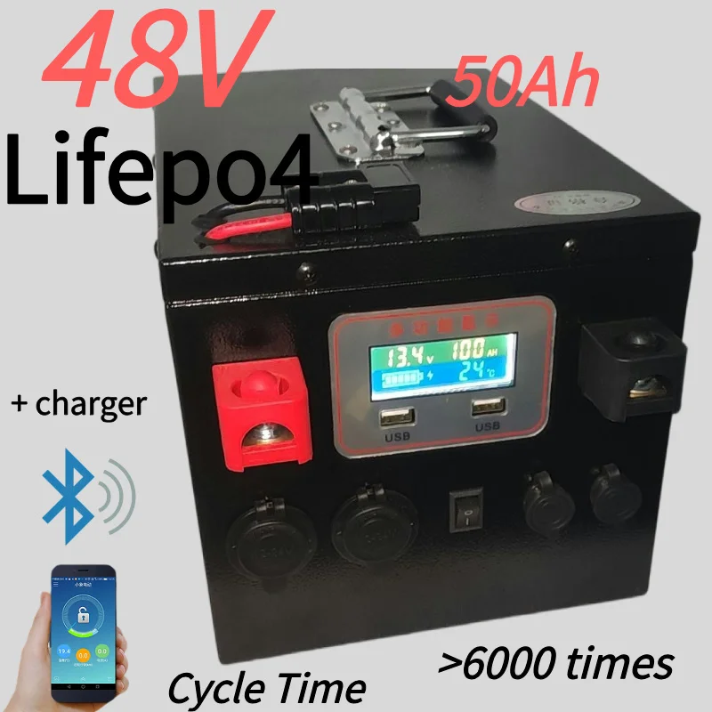 Metal Case Deep Cycle 48V 50Ah Lifepo4 Lithium Battery With Strong Bms For Golf Cart Solar Storage System Agv+5A Charger