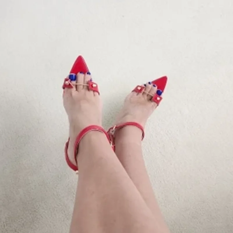 2025 New Arrival Women Metal High Heels Sexy Red 12cm Sandals Stilettos Pointy Toe Heels Model Chic Man Unisex Shoes Plus Size
