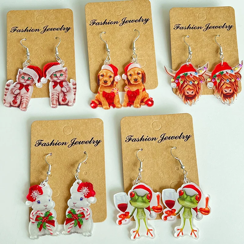 New Christmas Earrings Christmas Hat Snowflake Animal Cute Earrings Cat Rabbit Frog Christmas Decorative Earrings - Image 2
