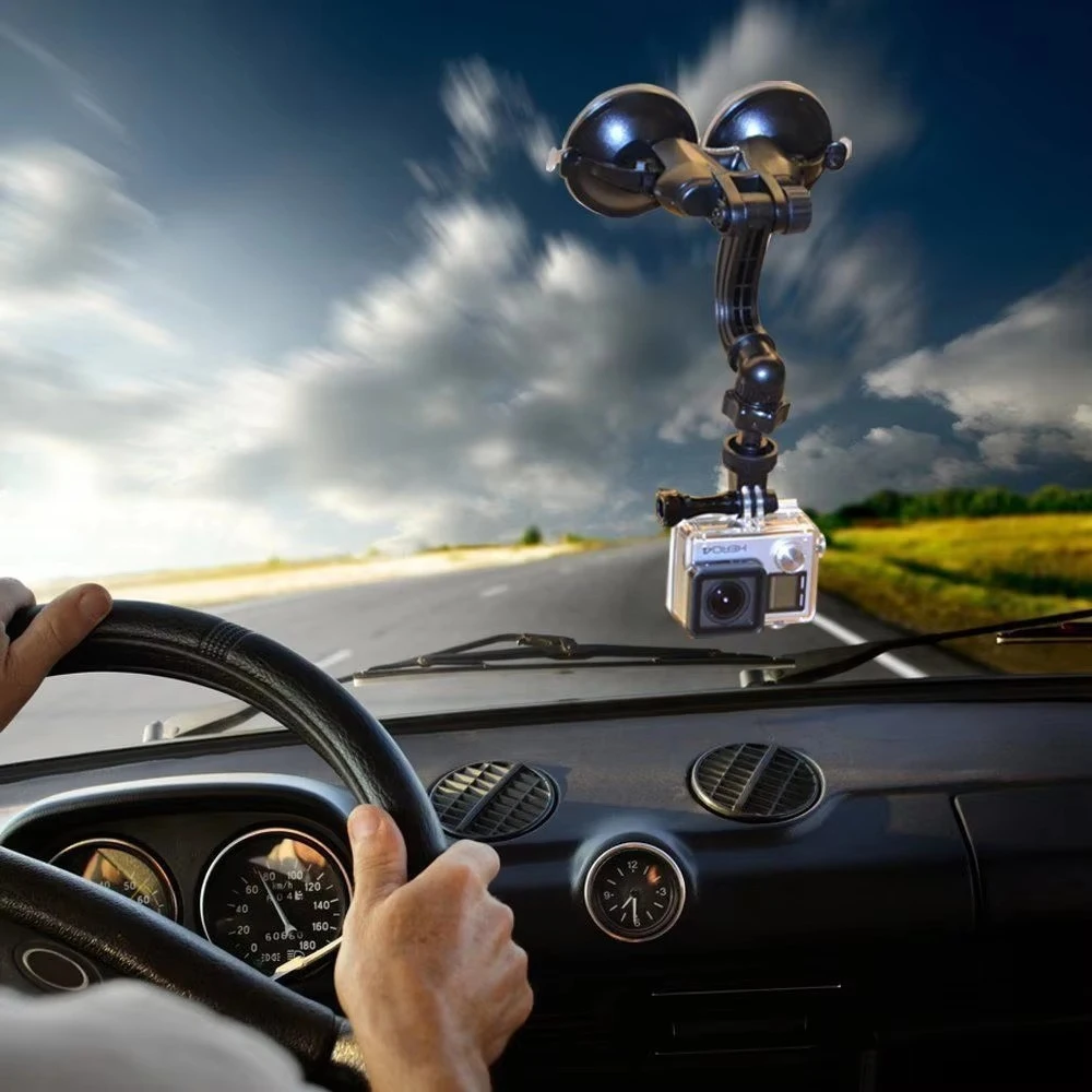 حامل كوب شفط مزدوج مع قوة شفط أكبر لـ GoPro Hero 5/4/3+/3/2/1/ حامل ثلاثي القوائم، 1/4 خيط للكاميرا ثلاثي القوائم، 1/4-20