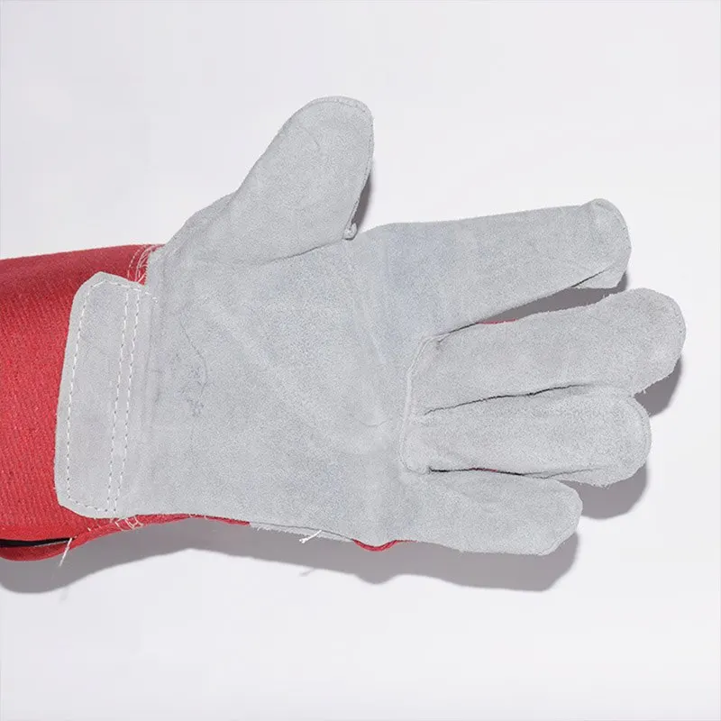 Red Gray Beef Duplex Leather Short Leather Welding Gloves Abrasion Resistant Labor Protection Gloves