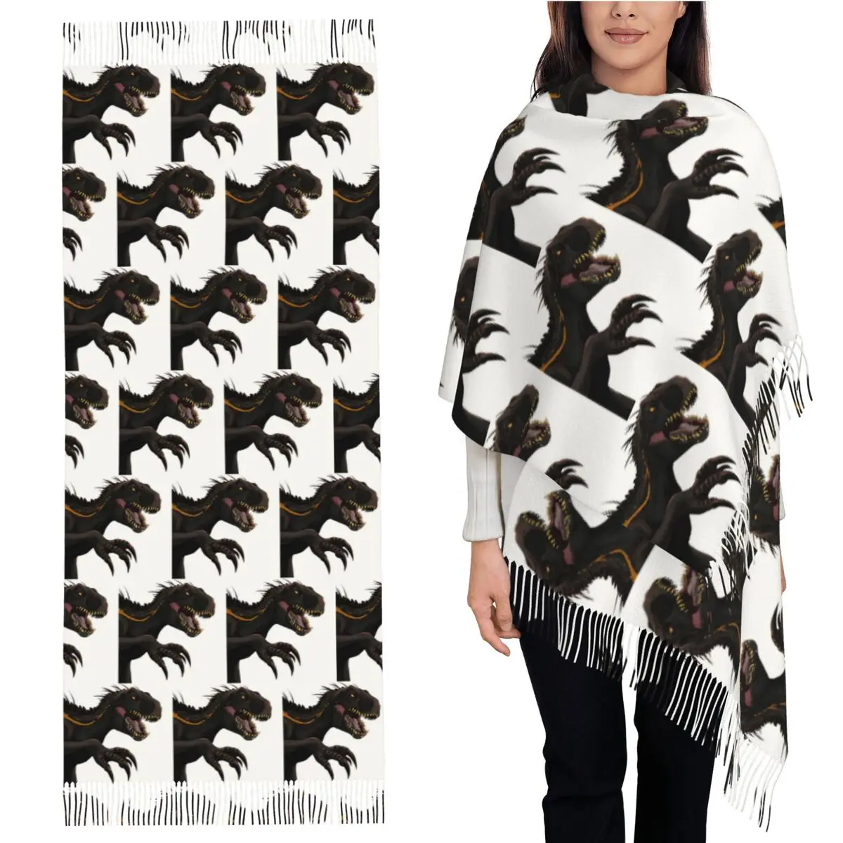 

Jurassic World Indoraptor Scarf Tassel Scarves for Women Soft Warm Shawls and Wraps Long Fall Winter Shawl Wrap