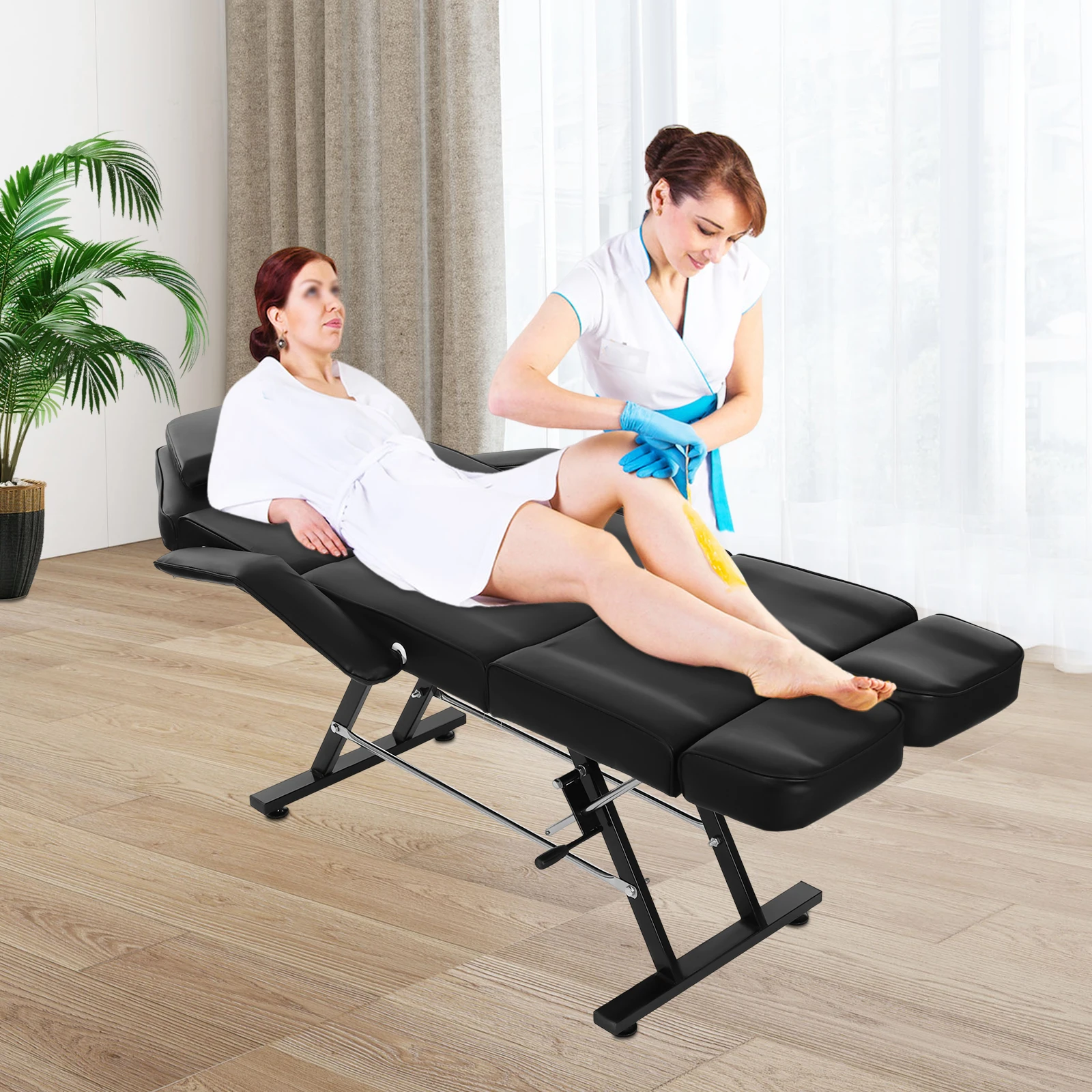 

Black Foldable Salon Chair Split Leg with Removable Armrests, Backrest Tilt 110°-180° Suitable for Professionals in Massage