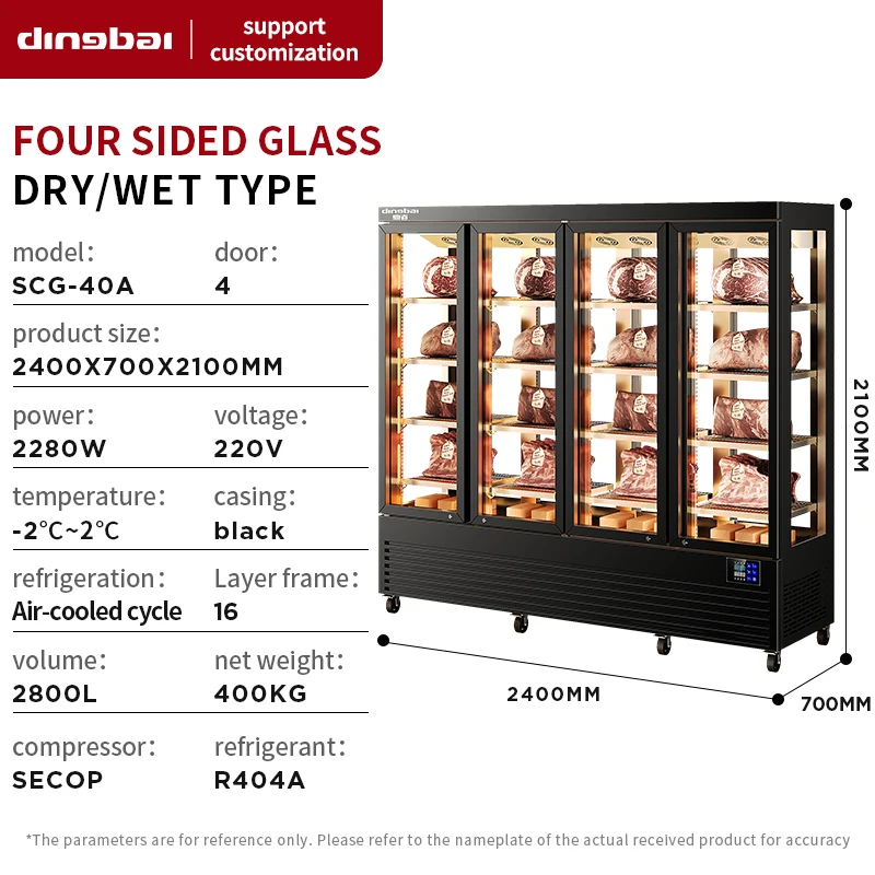 Commercial Kitchen Refrigeration Equipment Restaurant-Grade Beef Aging Meat Preservation Cabinet Four-Door Frost-Free Automatic