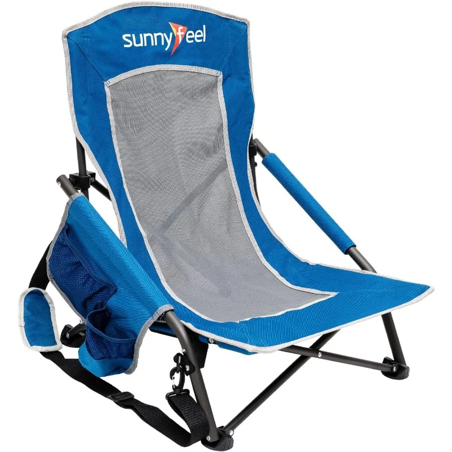 Low Folding Beach Chair for Adults Portable Lightweight Sling Beach Camping Chairs with Cup Holder and Armrest Foldable Camp La
